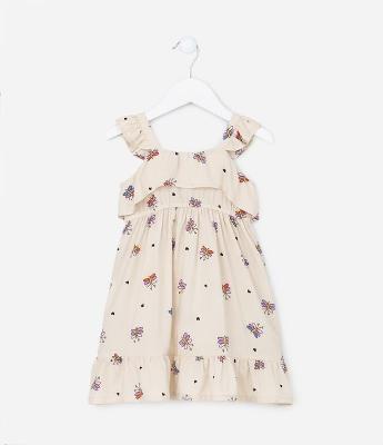 Vestido Infantil com Babadinho e Estampa Borboletas - Tam 1 a 5 Anos