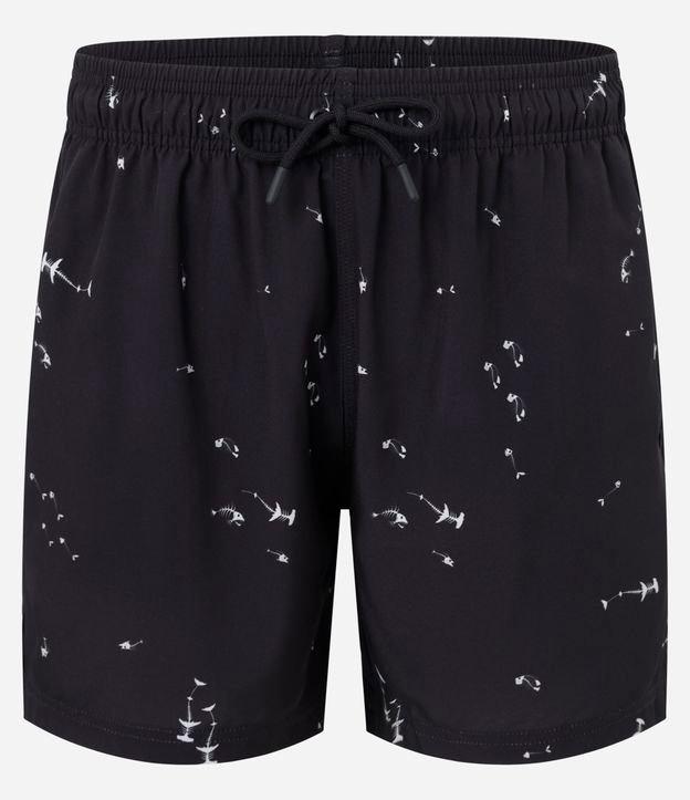 Bermuda com Cós Elástico e Estampa de Esqueleto de Tubarão - 1