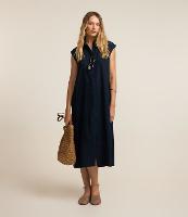 Vestido Chemise Plano com Linho e Botões - 1