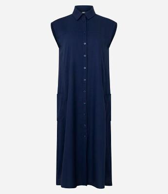 Vestido Chemise Plano com Linho e Botões