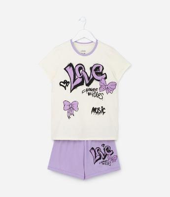 Pijama Curto com Estampa Lettering Love - Tam 5 a 14 Anos