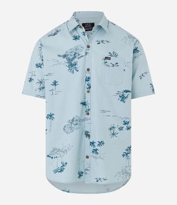 Camisa Relaxed em Tricoline com Estampa de Palmeiras