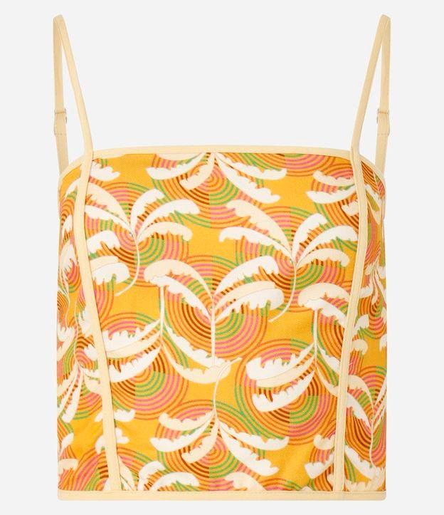 Blusa Cropped em Twill com Estampa de Folhagens - 1