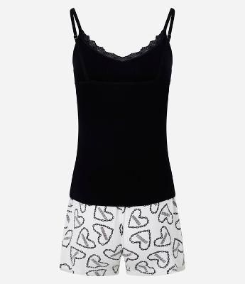 Pijama Short Doll Em Ribana Com Alças Finas E Estampa De Coração