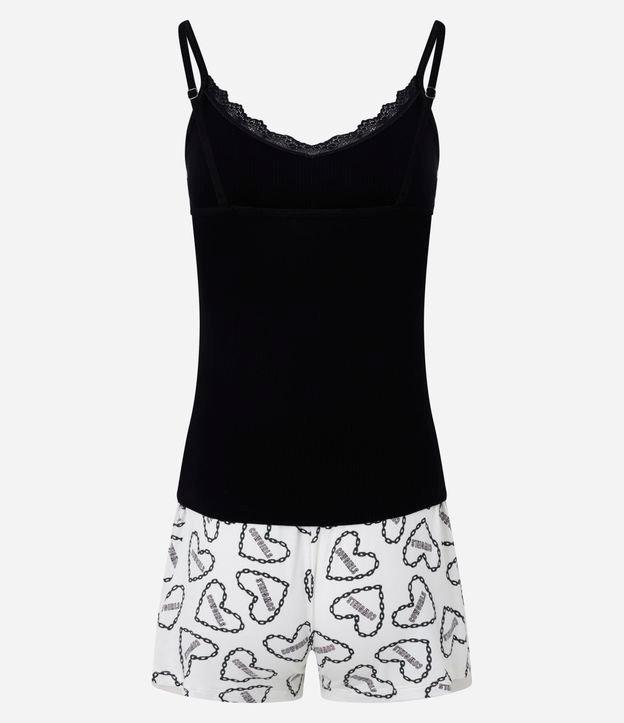 Pijama Short Doll Em Ribana Com Alças Finas E Estampa De Coração - 1