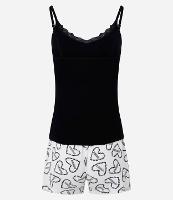 Pijama Short Doll Em Ribana Com Alças Finas E Estampa De Coração - 1