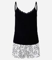Pijama Short Doll Em Ribana Com Alças Finas E Estampa De Coração - 2
