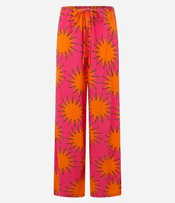 Saída de Praia Calça em Voil com Estampado de Solzinhos