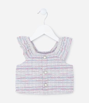 Blusa Infantil em Tweed com Botões Perolados - Tam 1 a 5 Anos