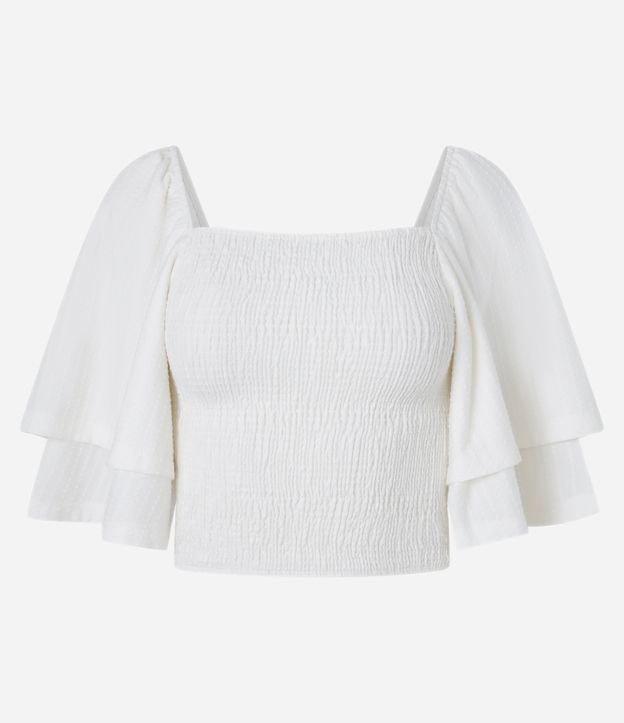 Blusa Curta Texturizado com Manga Godê e Lastex - 1