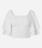 Blusa Curta Texturizado com Manga Godê e Lastex - 1