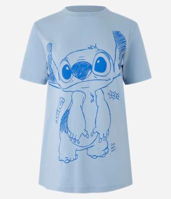 Camiseta Alongada em Algodão com Estampa Stitch