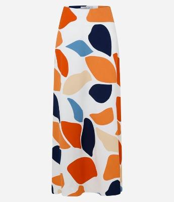 Saia Evasê em Crepe com Estampa Abstrata
