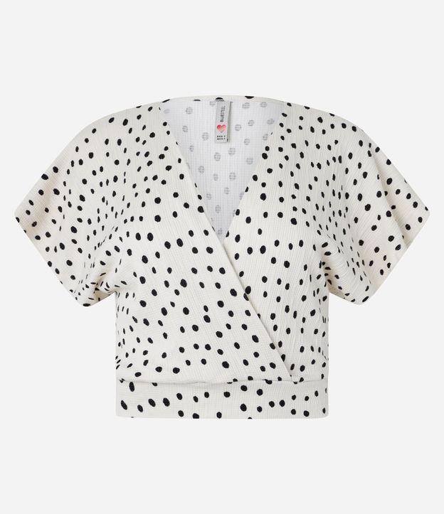 Blusa Texturizada com Estampa Poá e Decote Transpassado - 1