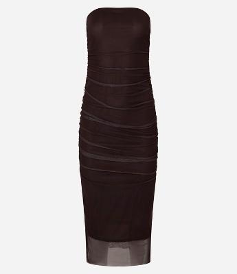 Vestido New Midi em Tule Forrado e Drapeado