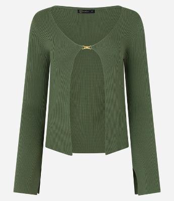 Cardigan em Viscose com Fechamento no Decote