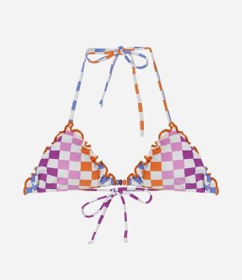 Biquíni Top Cortininha Em Microfibra Com estampa quadriculada