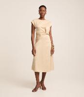 Vestido Midi Acetinado com Gola Redonda e Detalhe na Cintura - 1