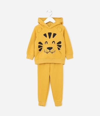 Conjunto Infantil com Capuz e Estampa Rostinho de Tigre - Tam 1 a 5 Anos