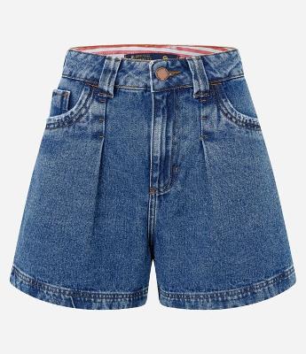 Short Mom em Jeans com Cós Interno Listradinho