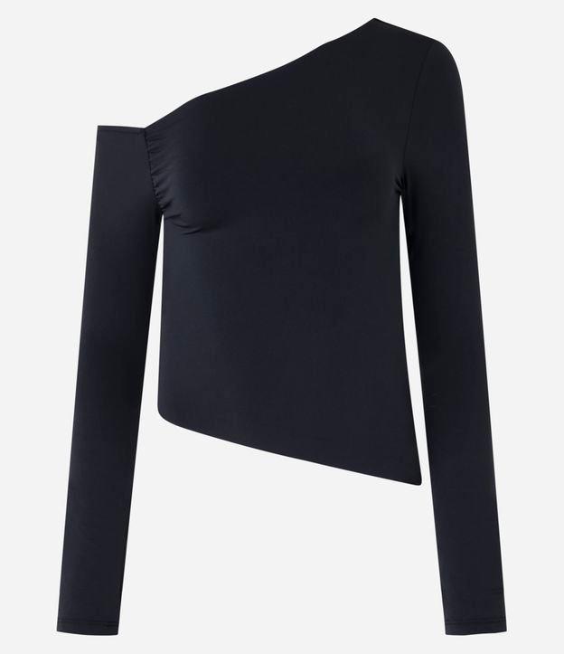 Blusa com Decote Assimétrico Detalhe Drapeado na Cava e Manga Longa - 1