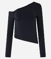 Blusa com Decote Assimétrico Detalhe Drapeado na Cava e Manga Longa - 1