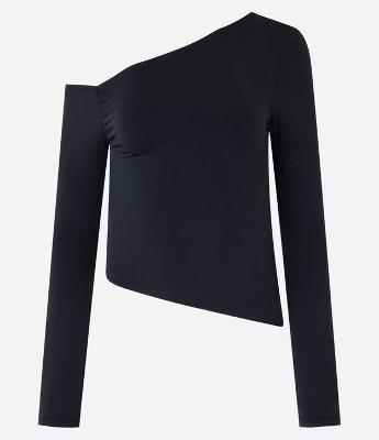 Blusa com Decote Assimétrico Detalhe Drapeado na Cava e Manga Longa