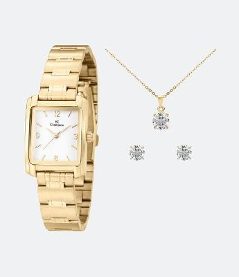 Kit Relógio Champion Analógico com Pulseira e Caixa em Metal CH25187E