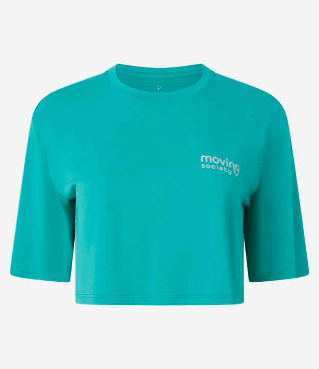 Camiseta Cropped Esportiva em Poliamida com Estampa Moving - 1