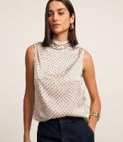 Blusa Sem Manga Acetinada com Gola Alta Drapeada e Estampa Geométrica - 2