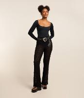 Calça Reta em Renda com Transparência - 2