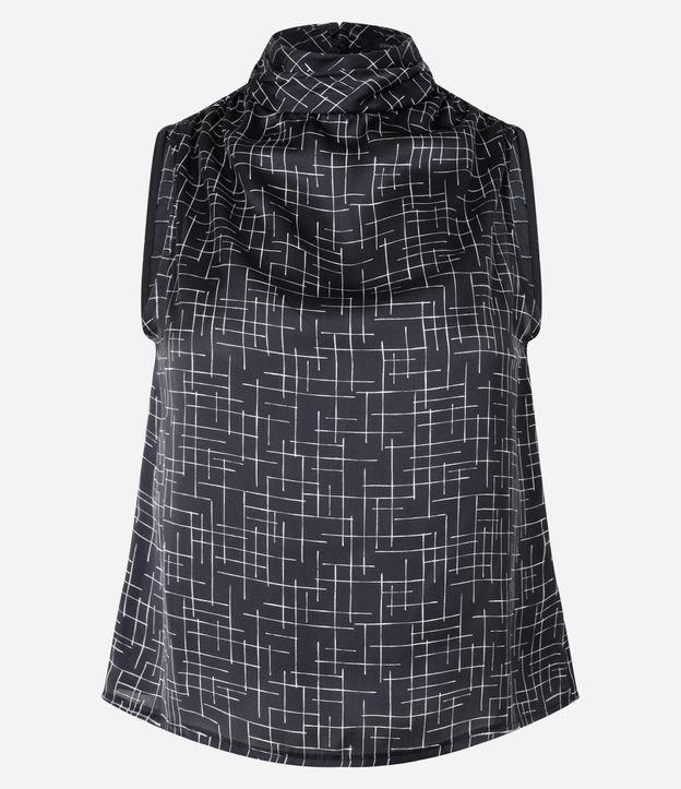 Blusa Acetinada com Gola Alta Drapeado e Estampa Geométrica - 1