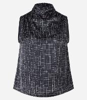 Blusa Acetinada com Gola Alta Drapeado e Estampa Geométrica - 1