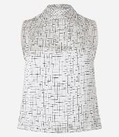 Blusa Acetinada com Gola Alta Drapeado e Estampa Geométrica - 1