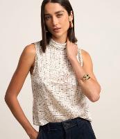 Blusa Acetinada com Gola Alta Drapeado e Estampa Geométrica - 2