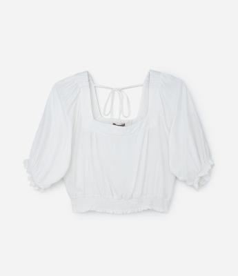 Blusa em Twill com Manga Bufantes Curve & Plus Size