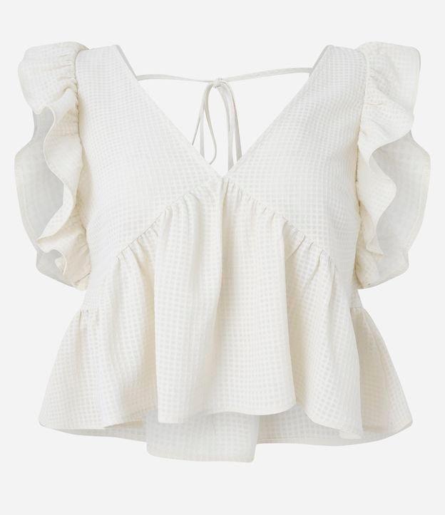 Blusa Texturizada em Chiffon com Babados nos Ombros e Amarração - 1