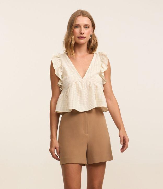 Blusa Texturizada em Chiffon com Babados nos Ombros e Amarração - 2