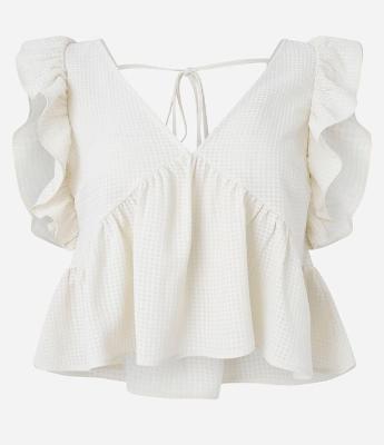 Blusa Texturizada em Chiffon com Babados nos Ombros e Amarração