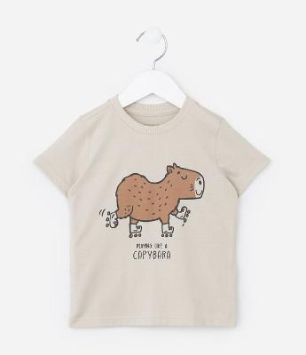 Camiseta Infantil com Estampa Capivara de Patins - Tam 1 a 5 Anos
