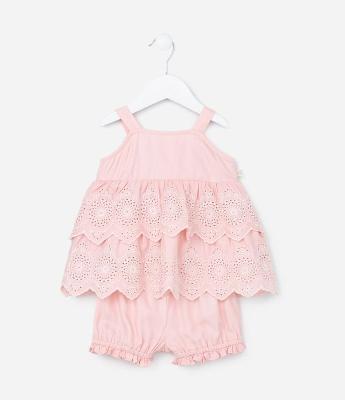 Conjunto Infantil com Babados e Bordado - Tam 0 a 18 meses