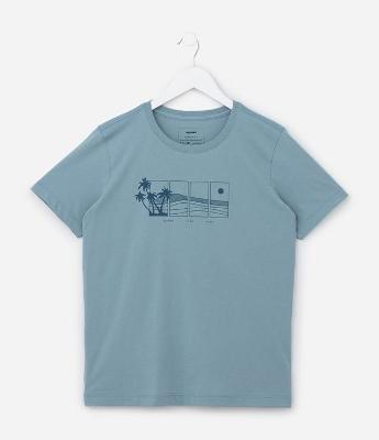 Camiseta Infantil com Estampa Paisagem de Praia - Tam 5 a 14 Anos