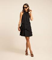 Vestido Sem Manga em Tecido com Decote Halter e Babados - 1