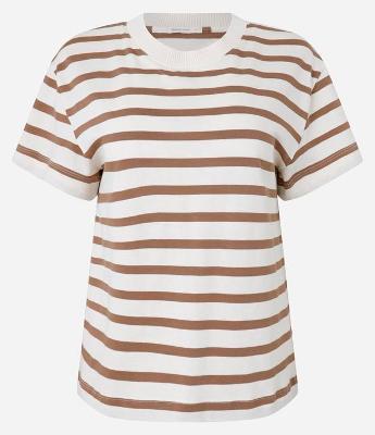 Camiseta Slim em Algodão Listrado com Gola Redonda