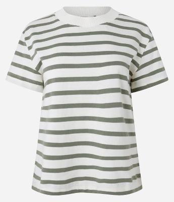 Camiseta Slim em Algodão Listrado com Gola Redonda