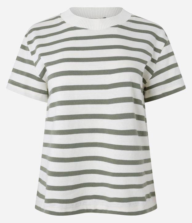 Camiseta Slim em Algodão Listrado com Gola Redonda - 1