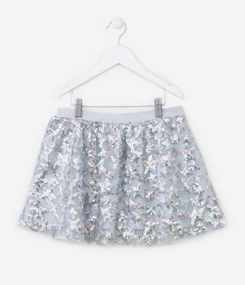 Saia Infantil em Tule com Bordado de Estrelas em Paetês - Tam 5 a 14 Anos