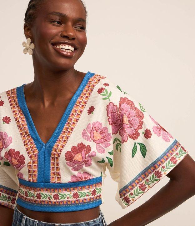 Blusa Cropped Texturizada com Estampa Floral - 2