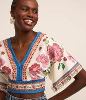 Blusa Cropped Texturizada com Estampa Floral - 2