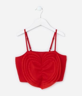 Blusa Cropped com Aplicação em Formato Coração - Tam 5 a 14 Anos